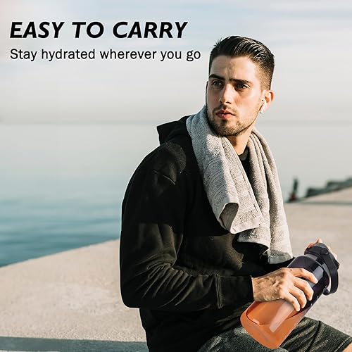 Miniatura 8 de Botella de agua deportiva de 64 onzas con infusor de frutas, botella de agua motivacional 2 en 1 con popote y marcador de tiempo, jarra de agua