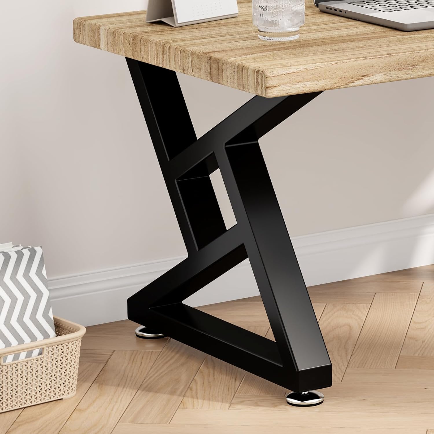 Metal Coffee Table Legs 16" H x 18" W Furniture Desk Bench Dining Table Legs with Adjustable Feet Gourd Shape Set of 2 Black