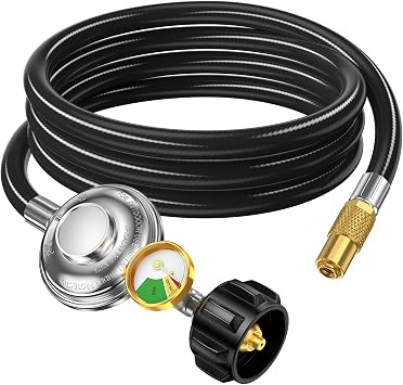 Propane Hose Adapter & Regulator with Gauge for Griddle to Tank