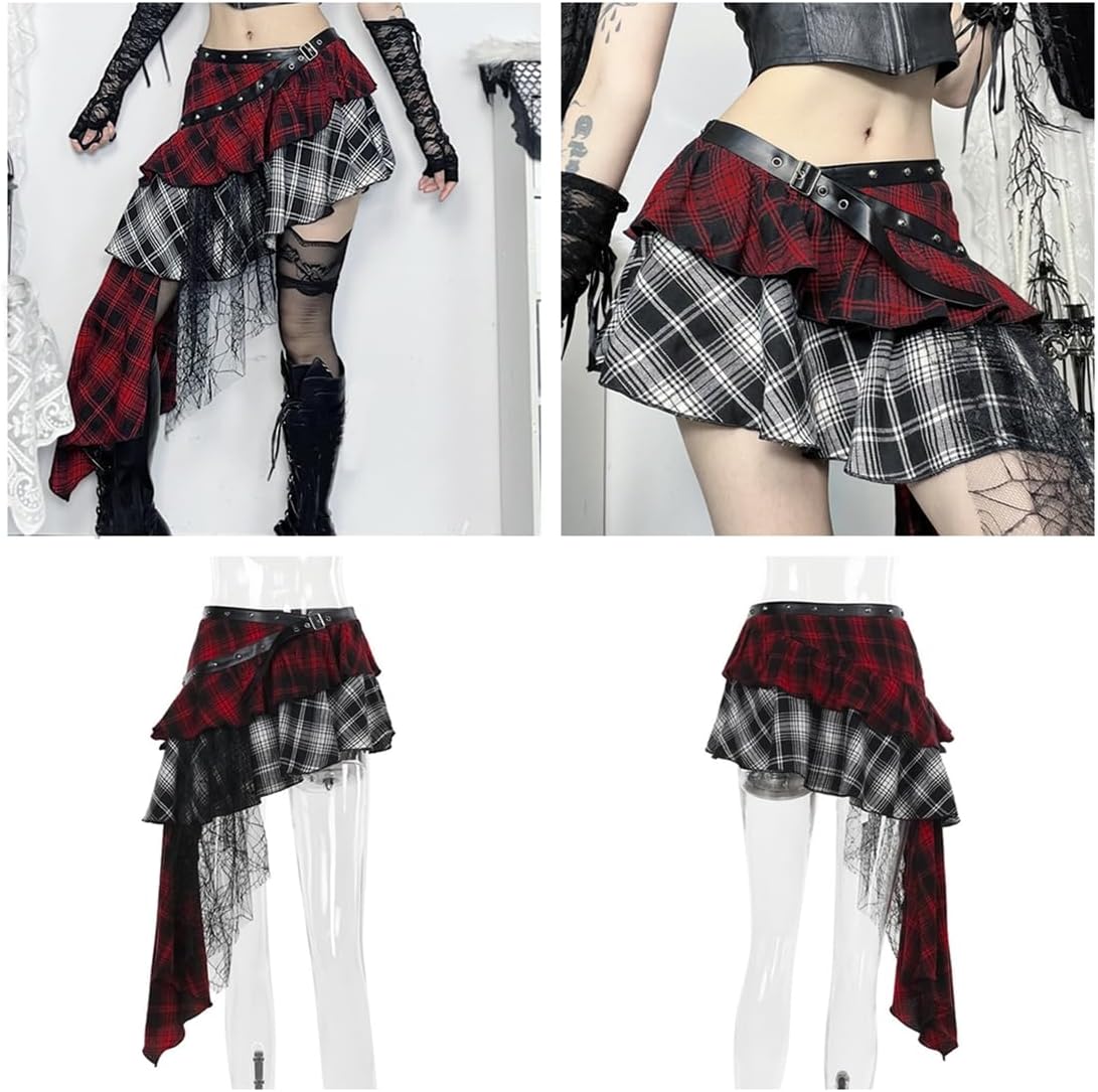 Botenwall Women's Goth Long Maxi Skirts Asymmetrical Y2K Skirts Layered Ruffle Skirt - Image 6
