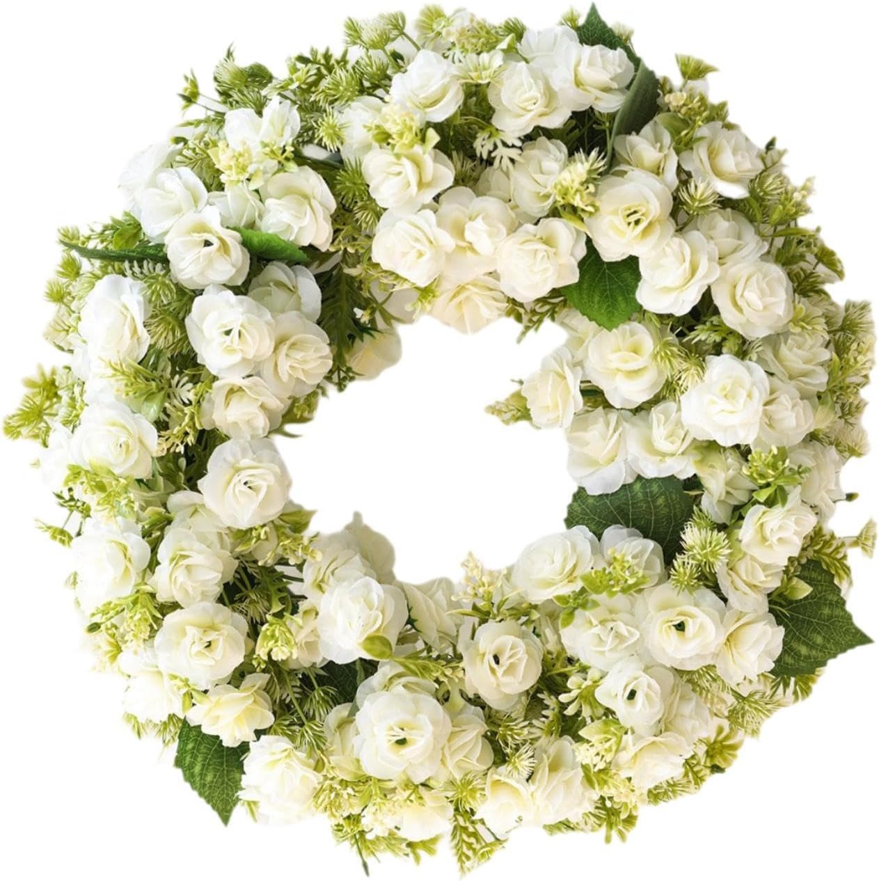 Artificial Wreath Summer Door Wreath Party Supplies with Green Leaves Spring Wreaths for Front Door, Pink, 45x45x8cm