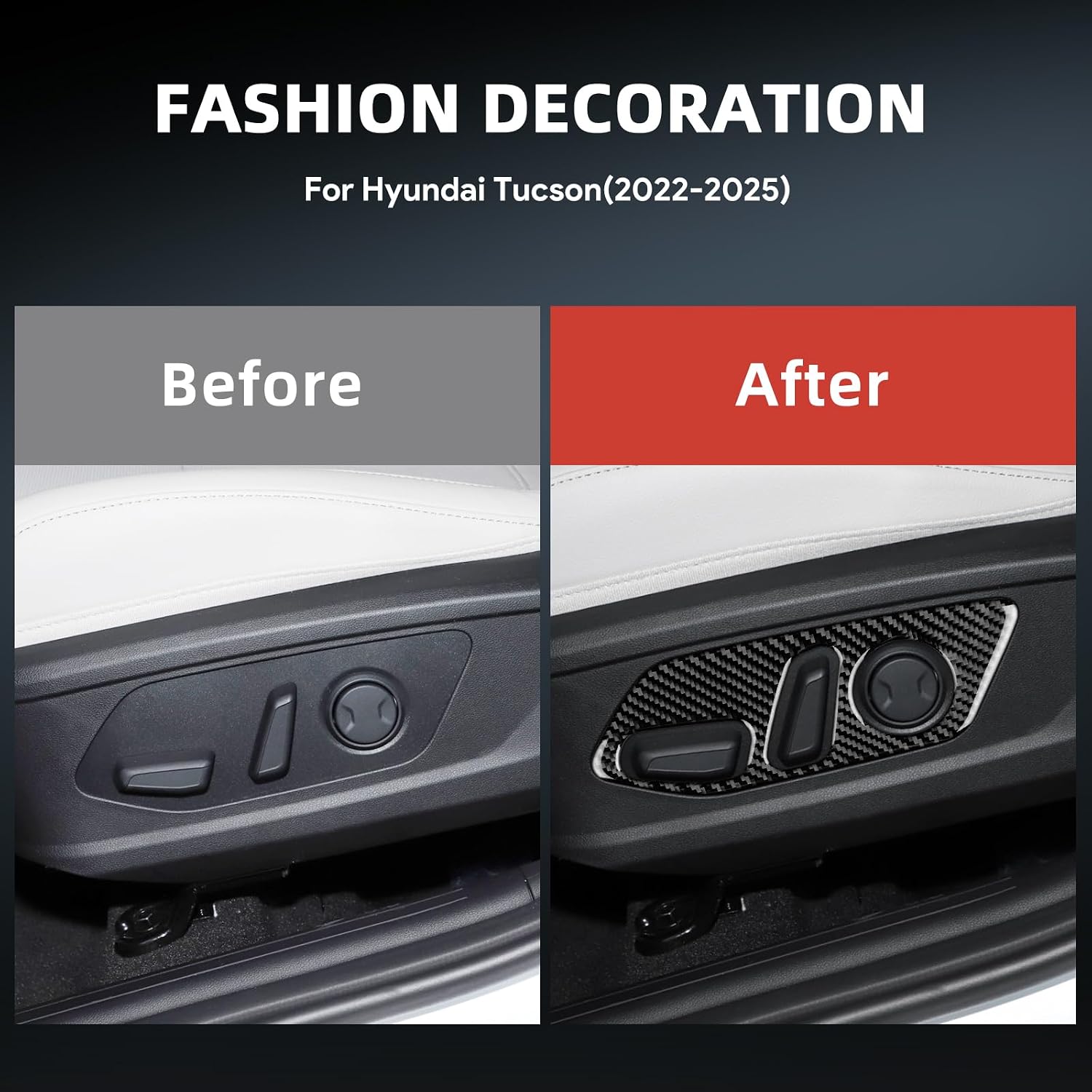 Real Carbon Fiber Seat Adjustment Button Frame Covers - for Hyundai Tucson 2022 2023 2024 2025 Carbon Fiber Accessories, Durable Anti-Scratch Protective Accessories (Black)