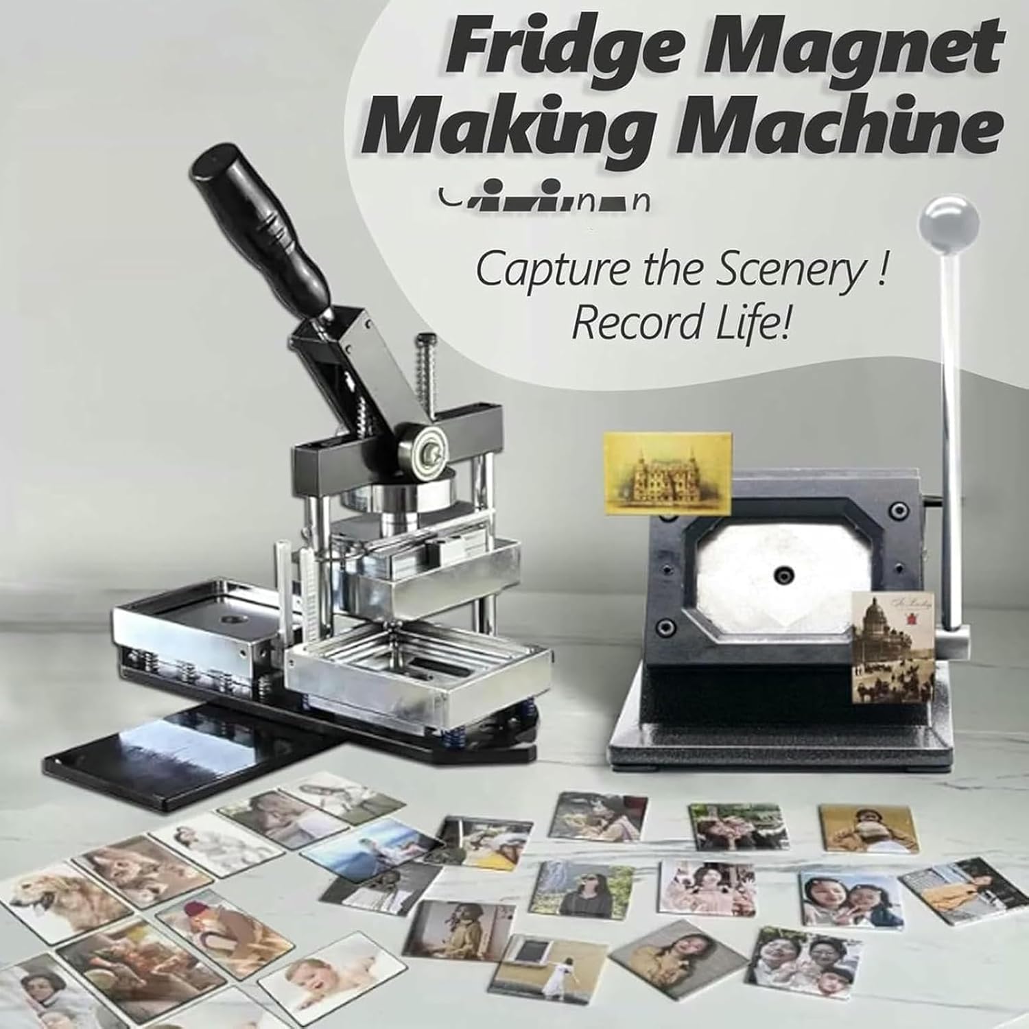 Magnet Maker Machine Kit, 3x2 /3.5x2.5 Inch with 100 Sets Premium Supplies, Photo Fridge Magnet Making Press Machine Compatible, Includes Professional Paper Cutter DIY Magnet Press Machine