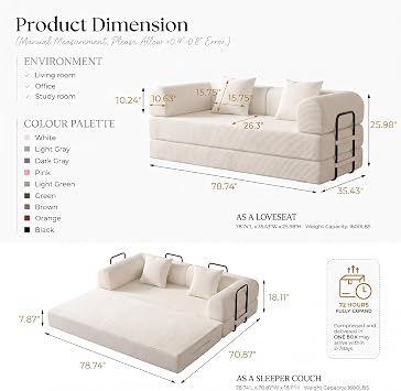 Convertible Sofa Bed Boneless Couch Folding Sofa
