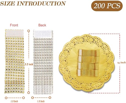 Miniatura 4 de Paquete de 400 piezas de tapetes y servilleteros, con 200 manteles individuales redondos dorados de 14 pulgadas y 200 servilleteros dorados, para