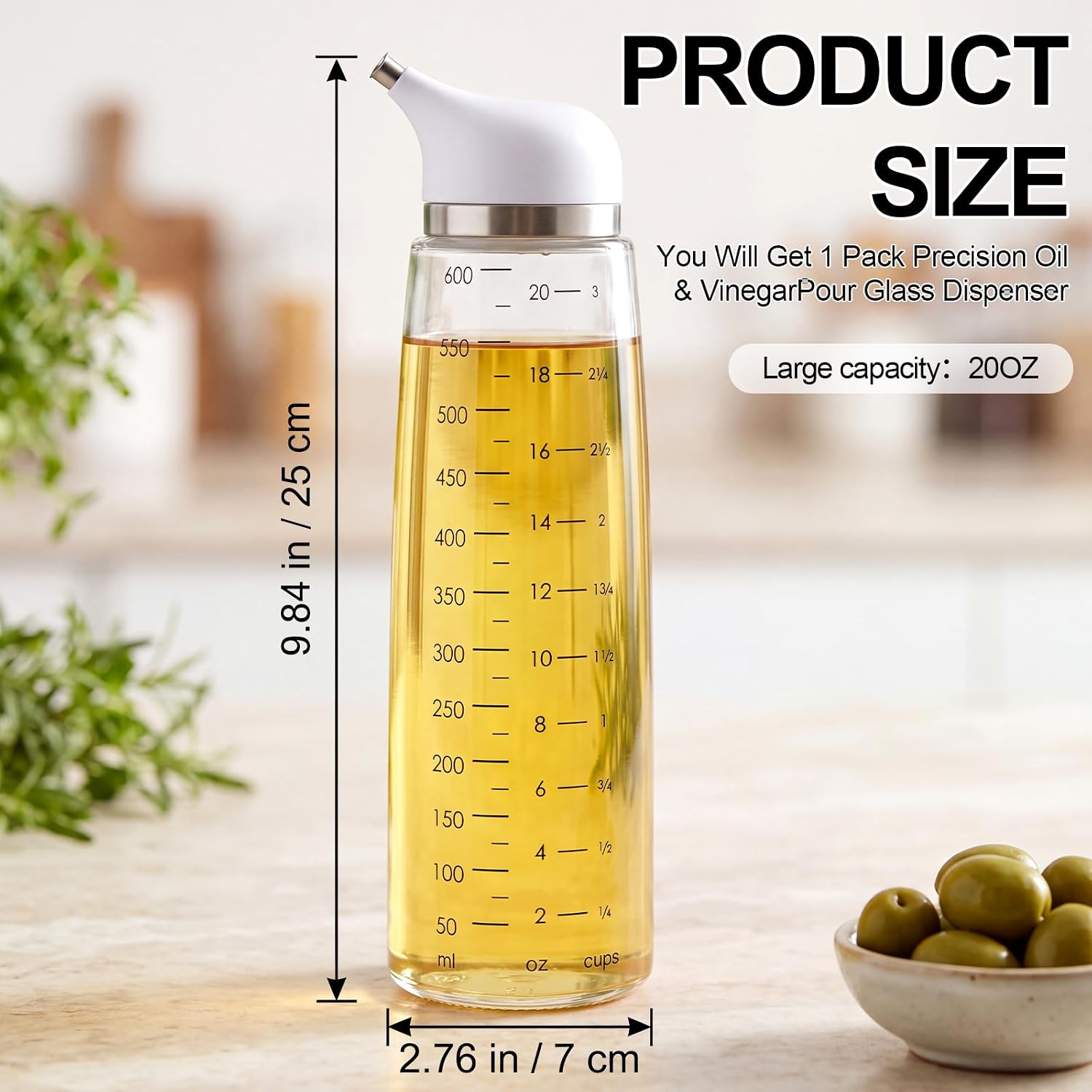 1 Pcs 20 oz Glass Leak Proof Oil Dispenser Kitchen, Non-drip Spout