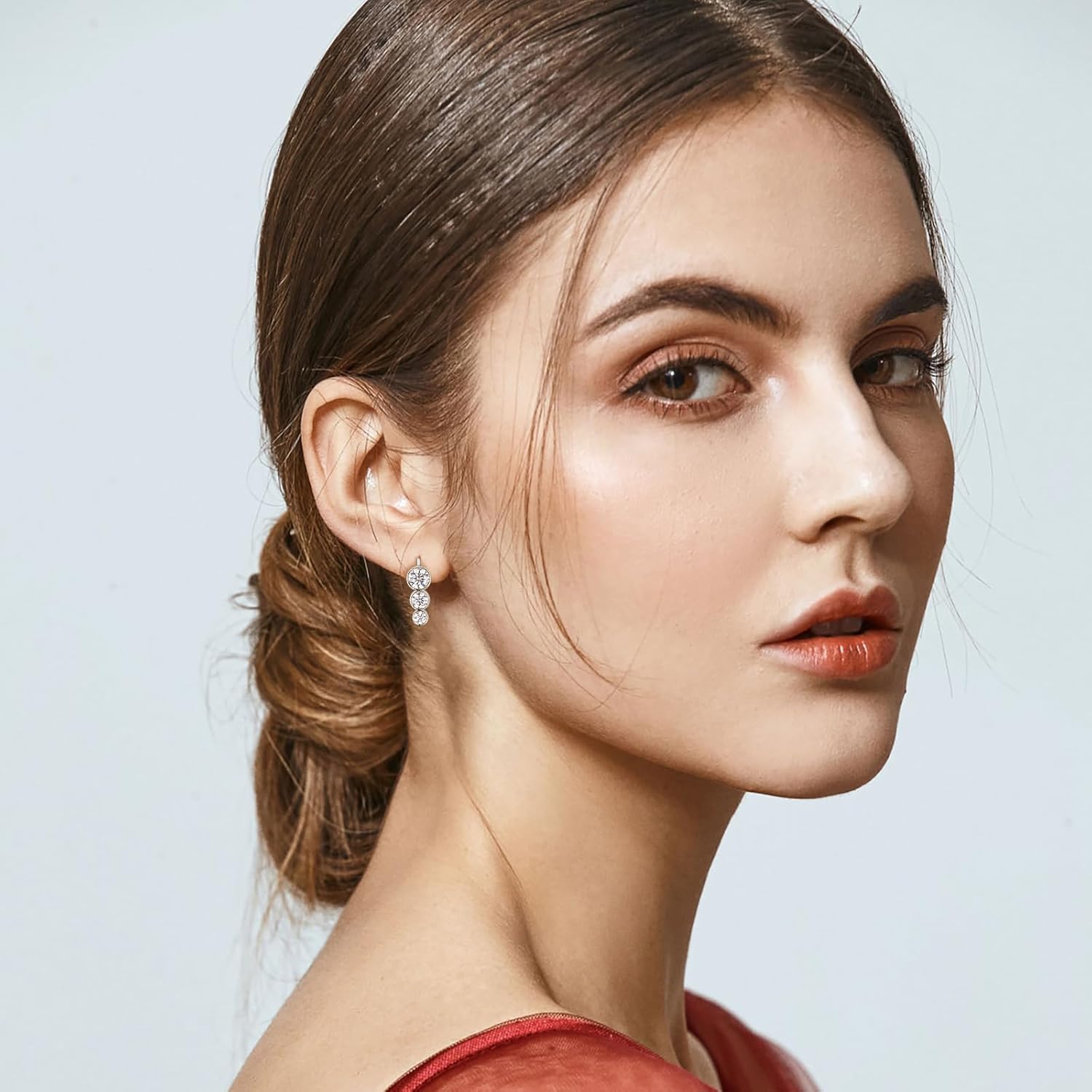 Moissanite Earrings for Women, 3 Stone/Solitaire Lab Imitation Diamond Open Hoop Earrings, 18K White Gold Plated D Color Round Cut 925 Sterling Silver Earrings, GRA Certified, Jewelry Box Packed - Image 3