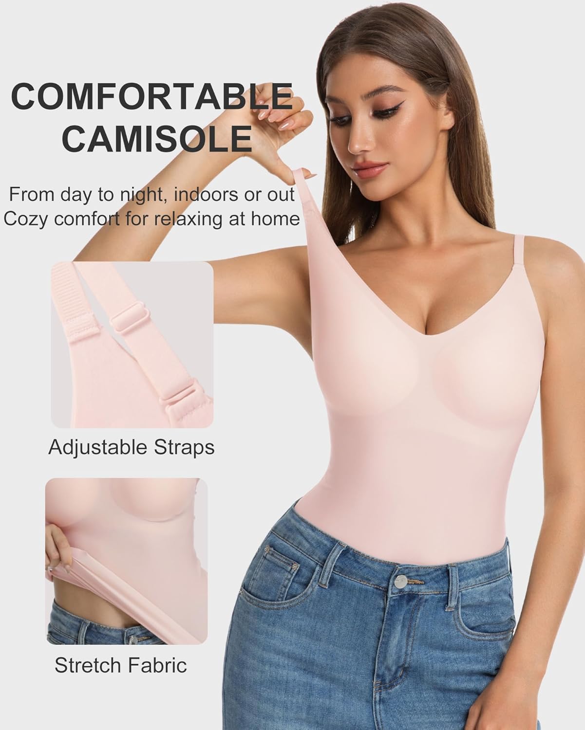 Vinfact V-Neck Lace Seamless Camisoles Tank Tops with Built in Bra for Women Summer Workout Going Out Tankini Camis - Image 3