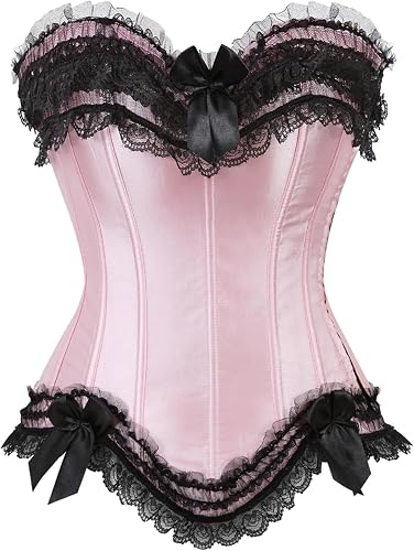 ADELCE Plus Size Corset Top for Women Bustier Lace up Gothic Lingerie Burlesque Costume Dress - 7X-Large - 1-black Pink