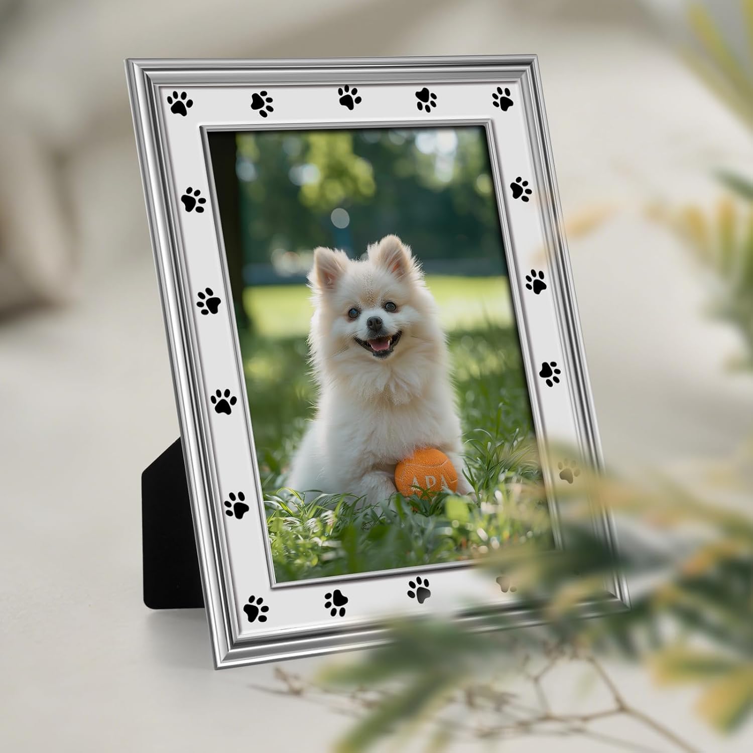 Metal Picture Frame 5x7 Photo Frames with High Definition Glass Front Gift Ideas Tabletop Home Decorative (Paw, Silvery)