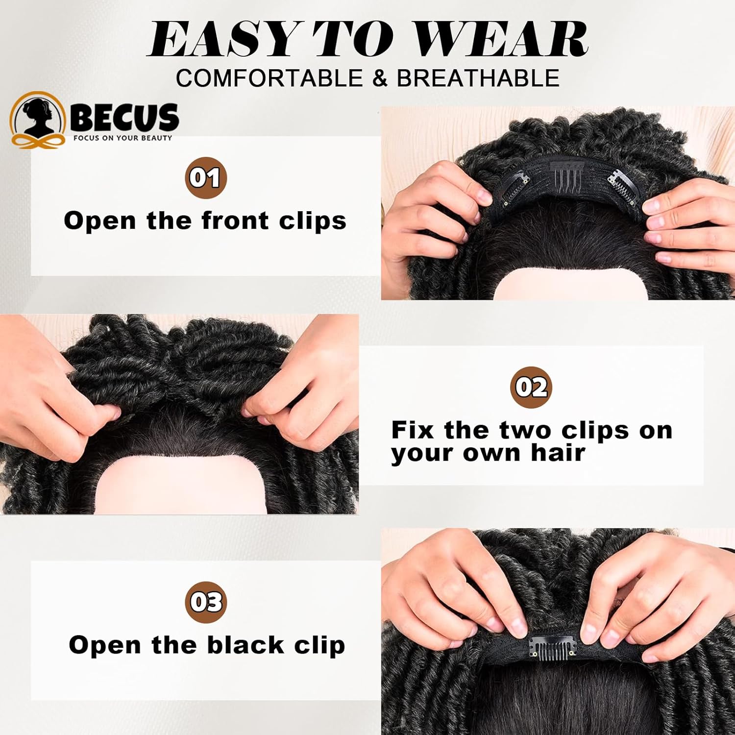 BECUS Dreadlock Hair Topper Hairpiece for Men, Short Afro Clip-In Toupee, Fake Dreads Hairpiece for Thinning Hair, Black, Halloween Cosplay Party Costume(Black Topper)