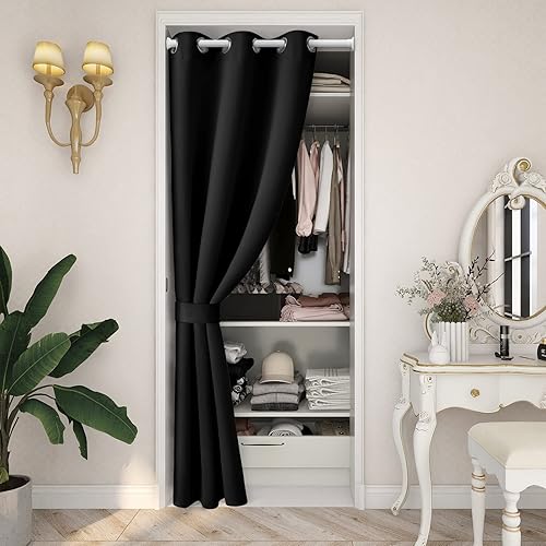 Miniatura 8 de HOMEIDEAS Cortinas de puerta beige para privacidad, cortina de armario con ojales para dormitorio, 80 pulgadas de largo, cortinas opacas sólidas
