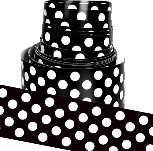 Youngever Bordes de tablón de anuncios de 52.5 pies para decoración de aula, borde de anuncios de lunares negros