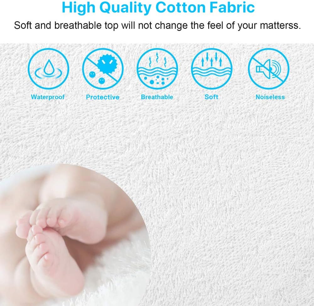 Queen Mattress Protector Fitted Sheet Bed Cover (Fits 18 Inches H) - Waterproof Cotton Terry Surface, Noiseless, Hypoallergenic. Pet & Fluids Proof. Safe Sleep for Adults & Kids (Queen, 60" W x 80")