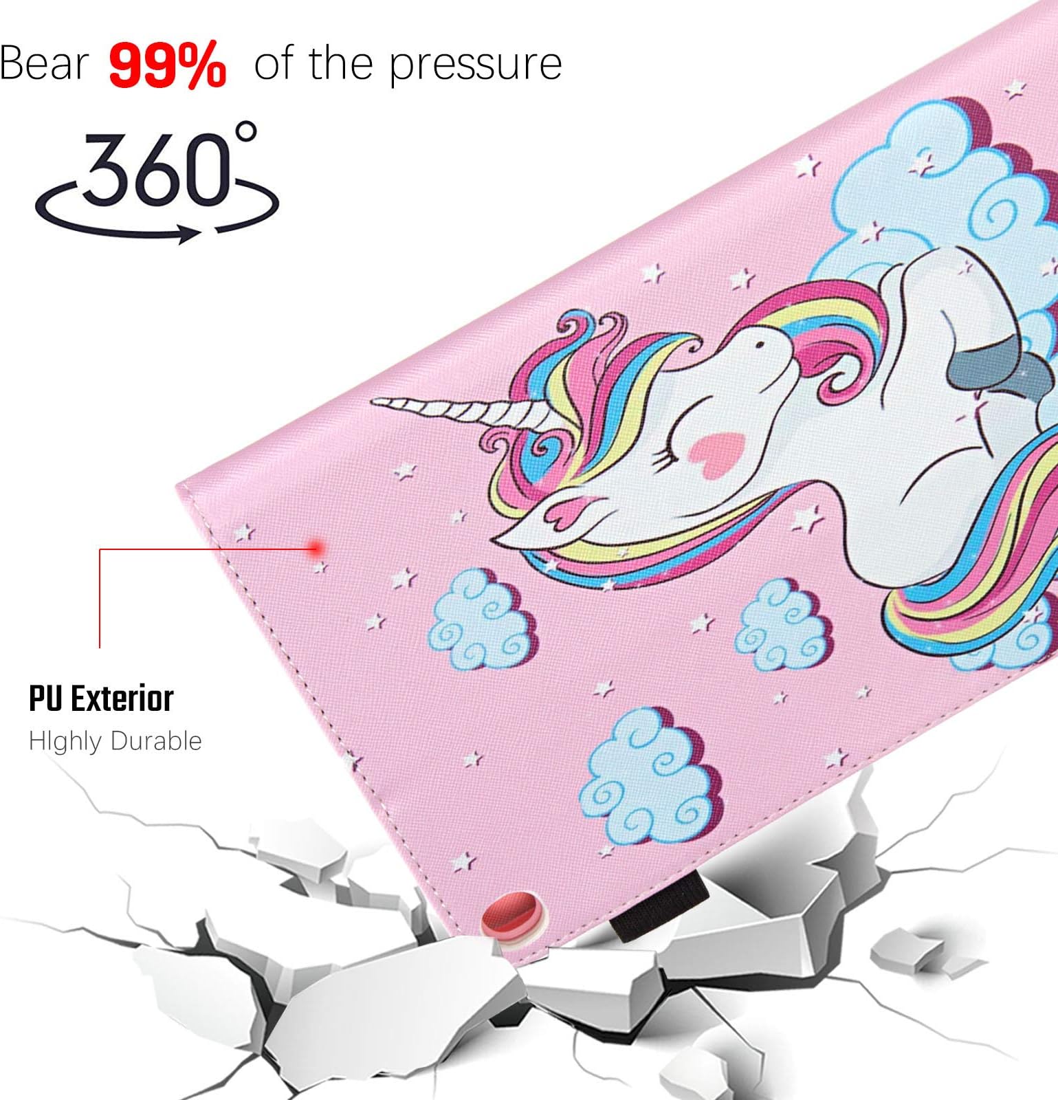 Dteck Cute Kid Case for Galaxy Tab A 10.1" (2019) Tablet SM-T510/T515, PU Leather Protective Lightweight Fold Stand Cover with Adjustable Viewing Angles, 3 Card Slots, Slim Folio Shell, Pink Unicorn
