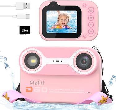 Mafiti Kids Waterproof Camera Underwater Camera 10FT with 32GB Card Floatable Pool Toys Gifts for Kids Age 4-12 26MP Photos 1080P HD Videos Children Selfie Digital Camera Pink