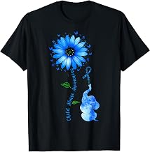 CHILD ABUSE Awareness Sunflower Light Blue Ribbon Elephant T-Shirt