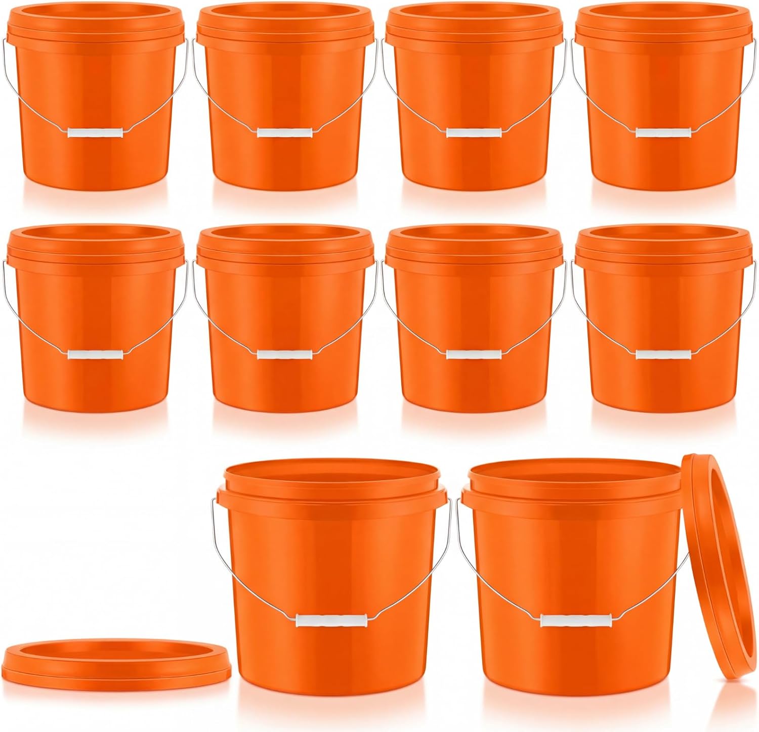 Tioncy 10 Pcs 2 Gallon Plastic Bucket with Lid Heavy Duty 2 Gallon Bucket Pail with Lid Handle for Storage Container Home Household Cleaning (Orange)