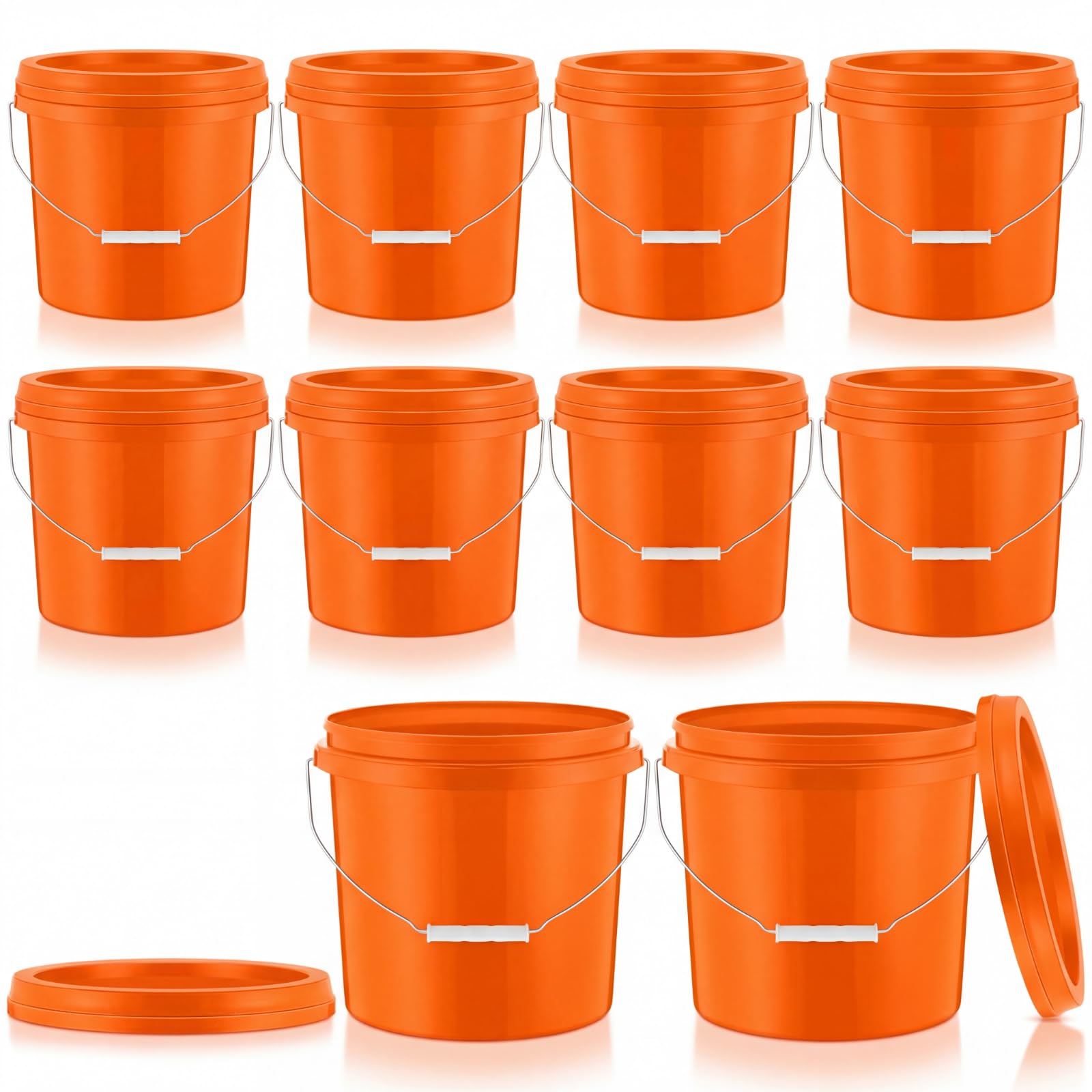 Seau en plastique 7L anti-poussière avec couvercle pour un rangement hermétique lot de 10 orange