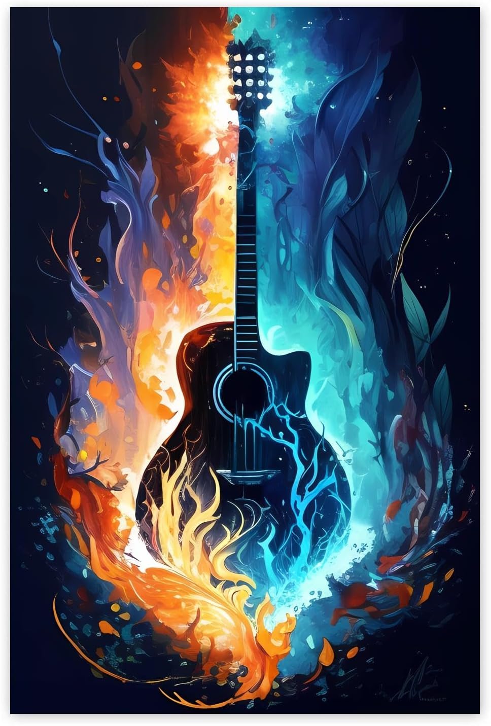 Gabbana Ice Fire Guitar Diamond Painting Kits for Adults - Round Full Drill Diamond Dots Paintings for Beginners, 5D DIY Diamond Painting Guitar Gem Art Painting Kits 16x24 Inch