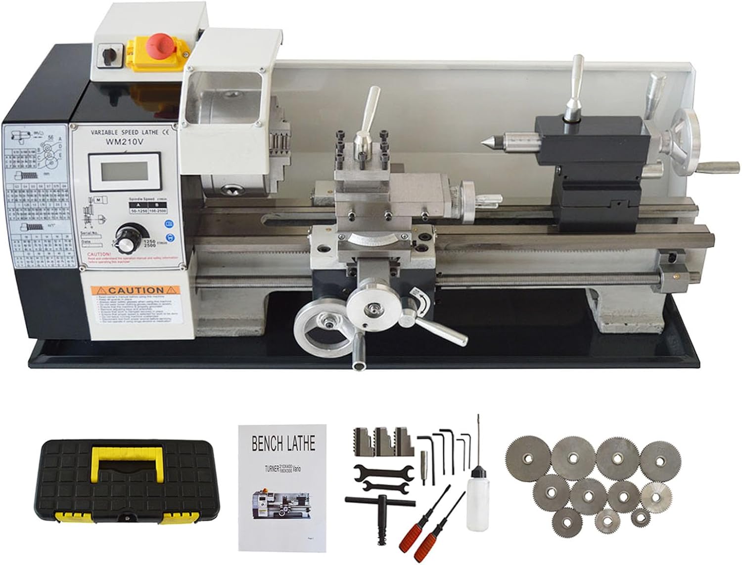 Mini Metal Lathe Benchtop Lathe Machine 8.3"x15.7" for Precision Metal Working 900W Brushless Motor Inch Thread with Digital Display 50-2500RPM 110V