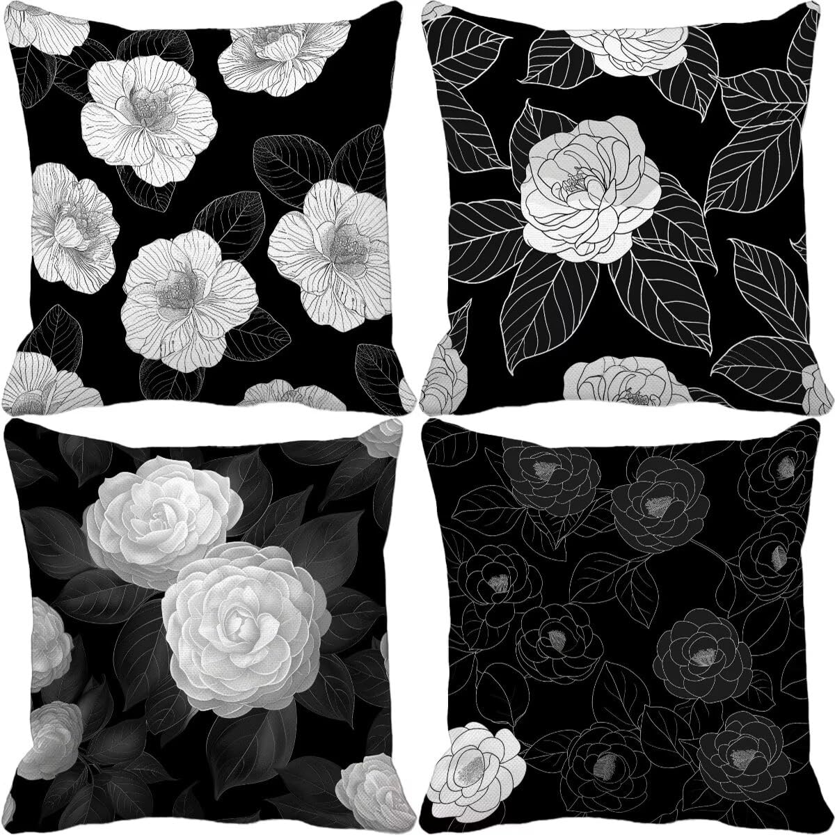 Housse coussin 40x40 lot de 4 noir grand coussin extérieur carré imperméable lin