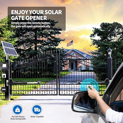 Miniatura 2 de TOPENS AT12132S - Abridor solar de doble puerta oscilante, motor de puerta automático resistente para puertas batientes dobles de hasta 18 pies por