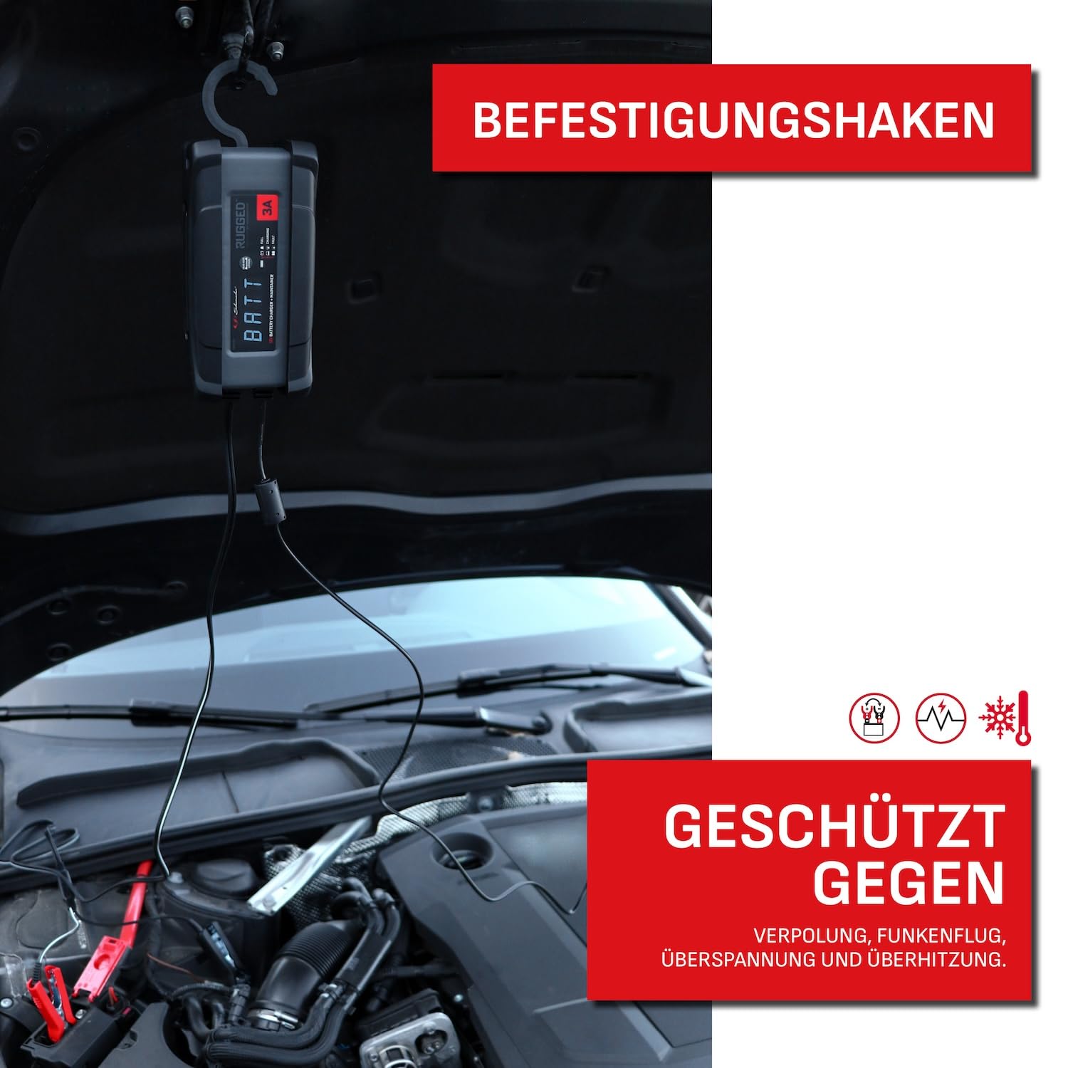 Schumacher Rugged SPX 458 Automatisches und intelligentes Lade- und Erhaltungsgerät 12V, 3A - für Motorrad, Auto, Boot, Jetski, Quad, Rasenmäher, Minitraktor - Schutzart IP54 (Staub und Feuchtigkeit)