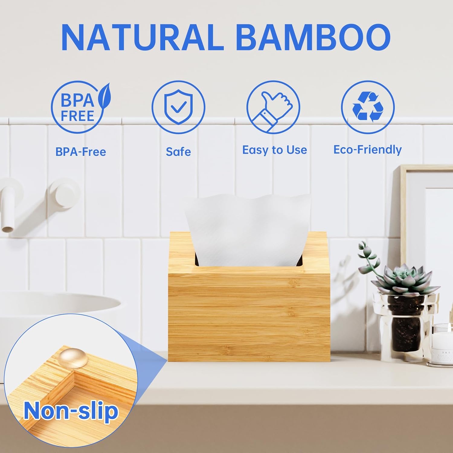 NiHome Hand Towel Box Cover for Kleenex, Natural Bamboo Tissue Box Cover for Home, Office, Bathroom Decor, Fits Trapezium Kleenex Hand Towels Sizes, Bottom Pull-Out Design for Quick and Easy Refills