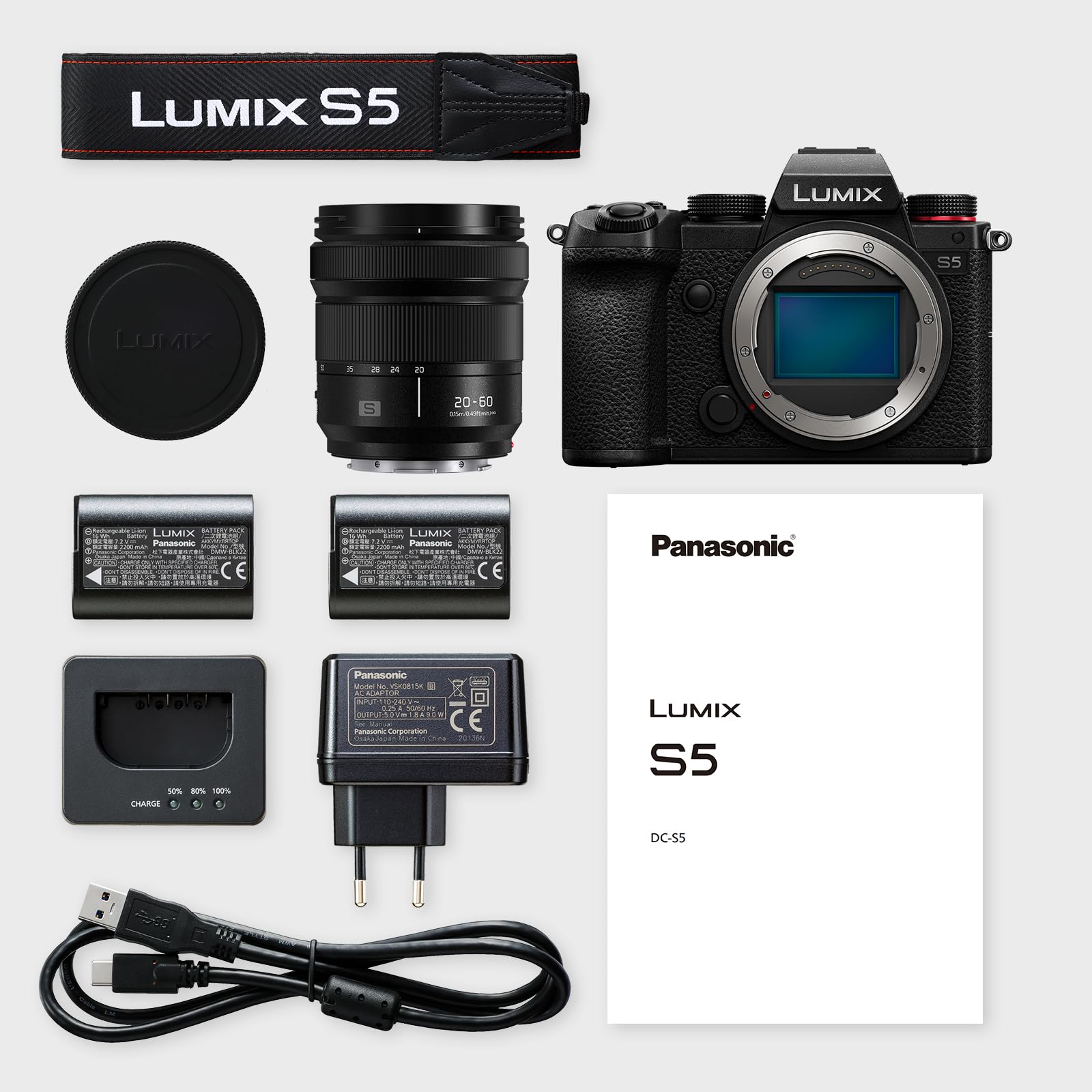 Panasonic Lumix S5K | Appareil Photo Hybride Plein Format + Objectif Lumix S 20-60mm F3.5-5.6 + Batterie (24MP, Vidéo 4K 4:2:2 10bit, Double Stabilisation, V-Log, Tropicalisé) – Version