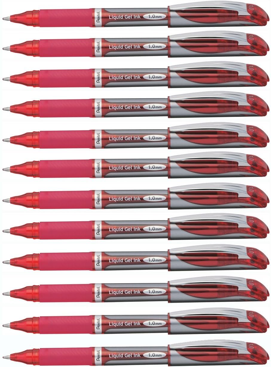 Pentel ENER-GEL Deluxe Liquid Gel Pen, Bold Line, Metal Tip, Red Ink, Box of 12 (BL60-B)