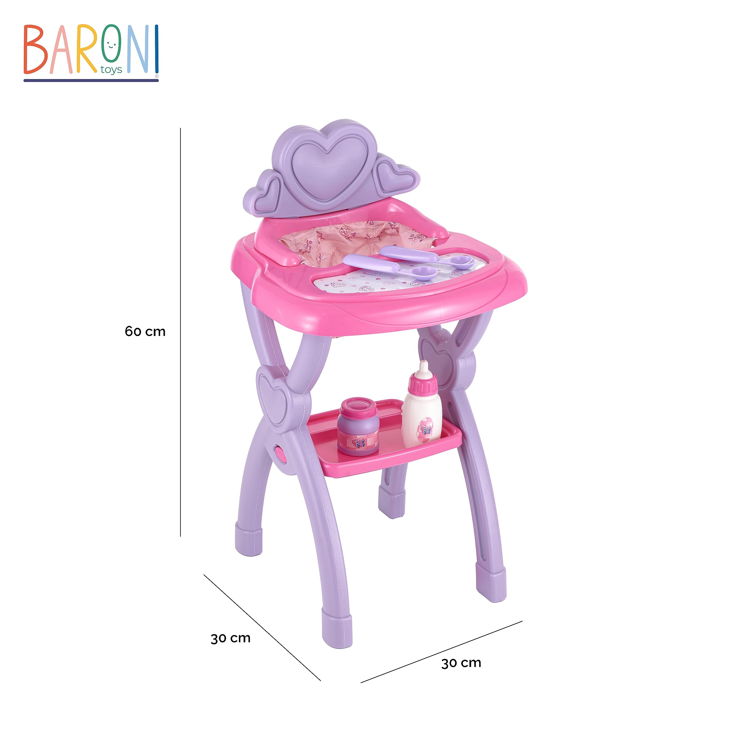 Baroni Toys Seggiolone per Bambola Giocattolo, Gioco Set Seggiolone Pappa, Giocare alle Mamme con Biberon Posate e Bavaglio, Seggiolone per Bambole, Gioco per Bambine 3 4 5 6 7 Anni