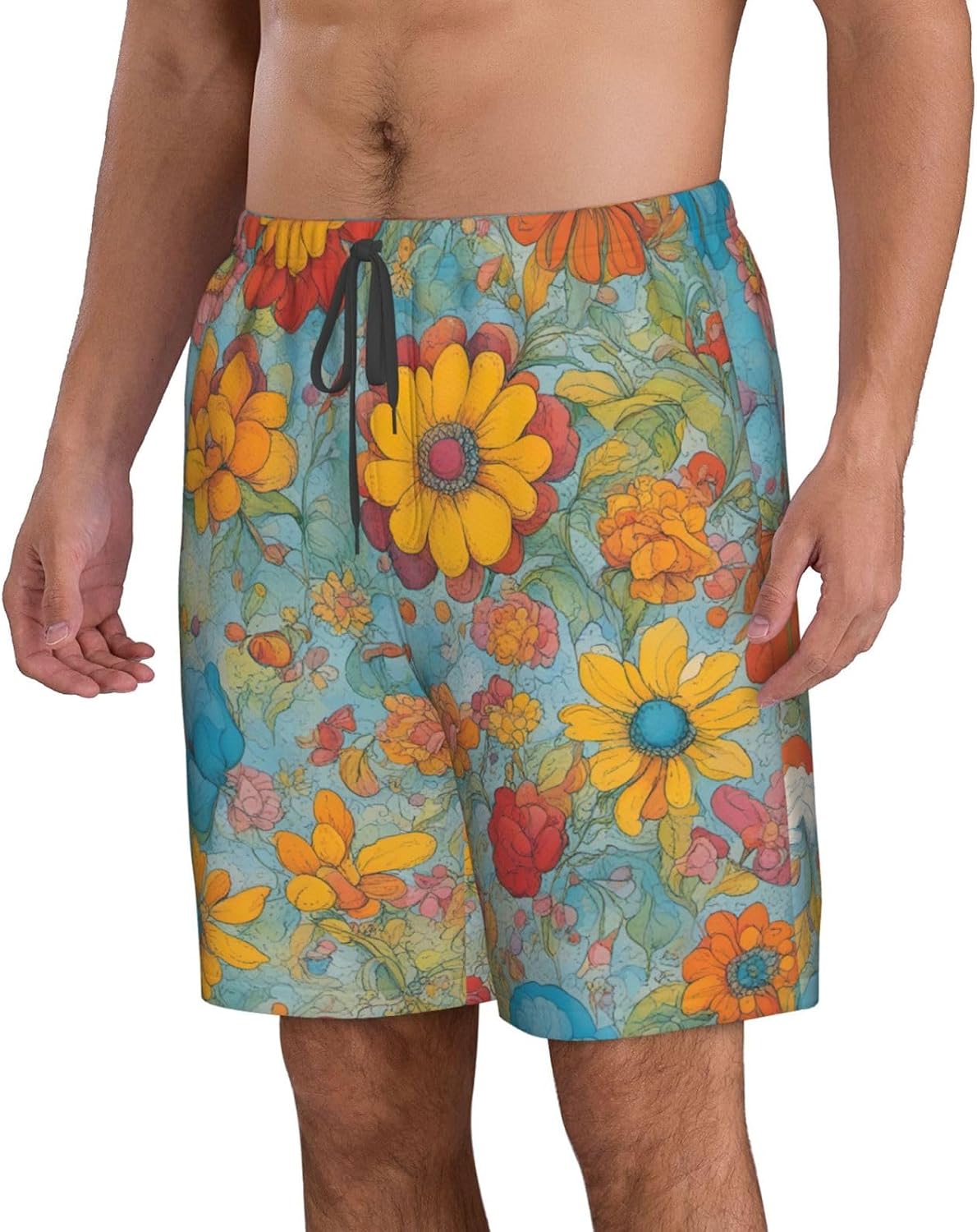 Mens Bright Color Print Beach Shorts,Casual Summer Shorts for Men,Quick Dry Polyester