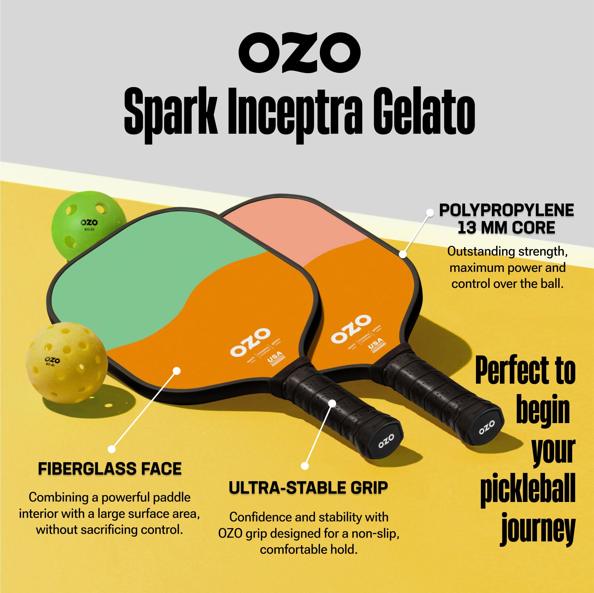 OZO Pickleball - Juego de 2 Palas + 4 Bolas