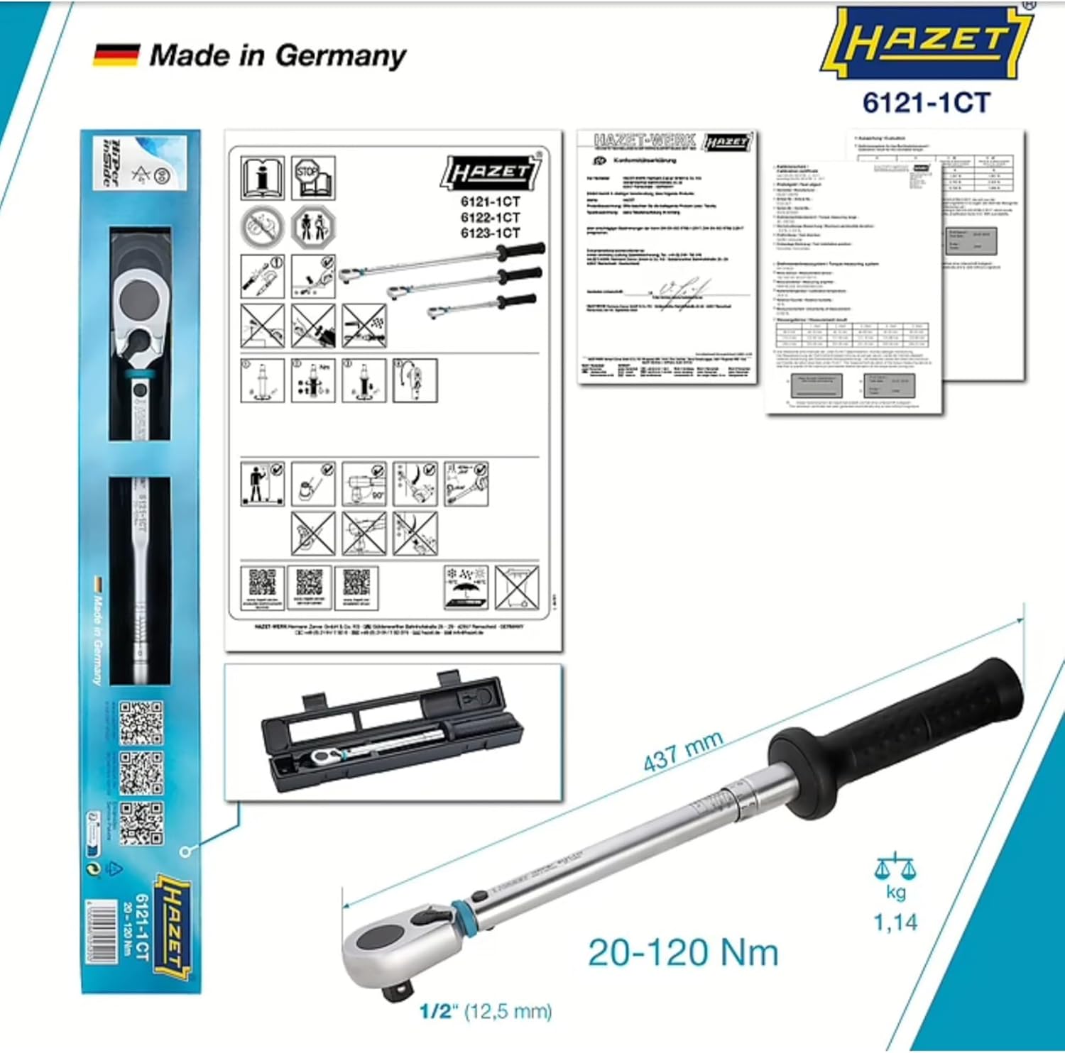 Hazet 6121-1CT 20-120 N m Torque Wrench - Black/Silver
