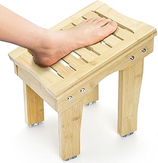 SOUJOY Shower Stool for Shaving Legs, 12 Inch Bamboo Shower Foot Rest, Non-Slip Bath Foot Step Bench, Waterproof Small Shaving Stool for Inside Shower, Bathroom