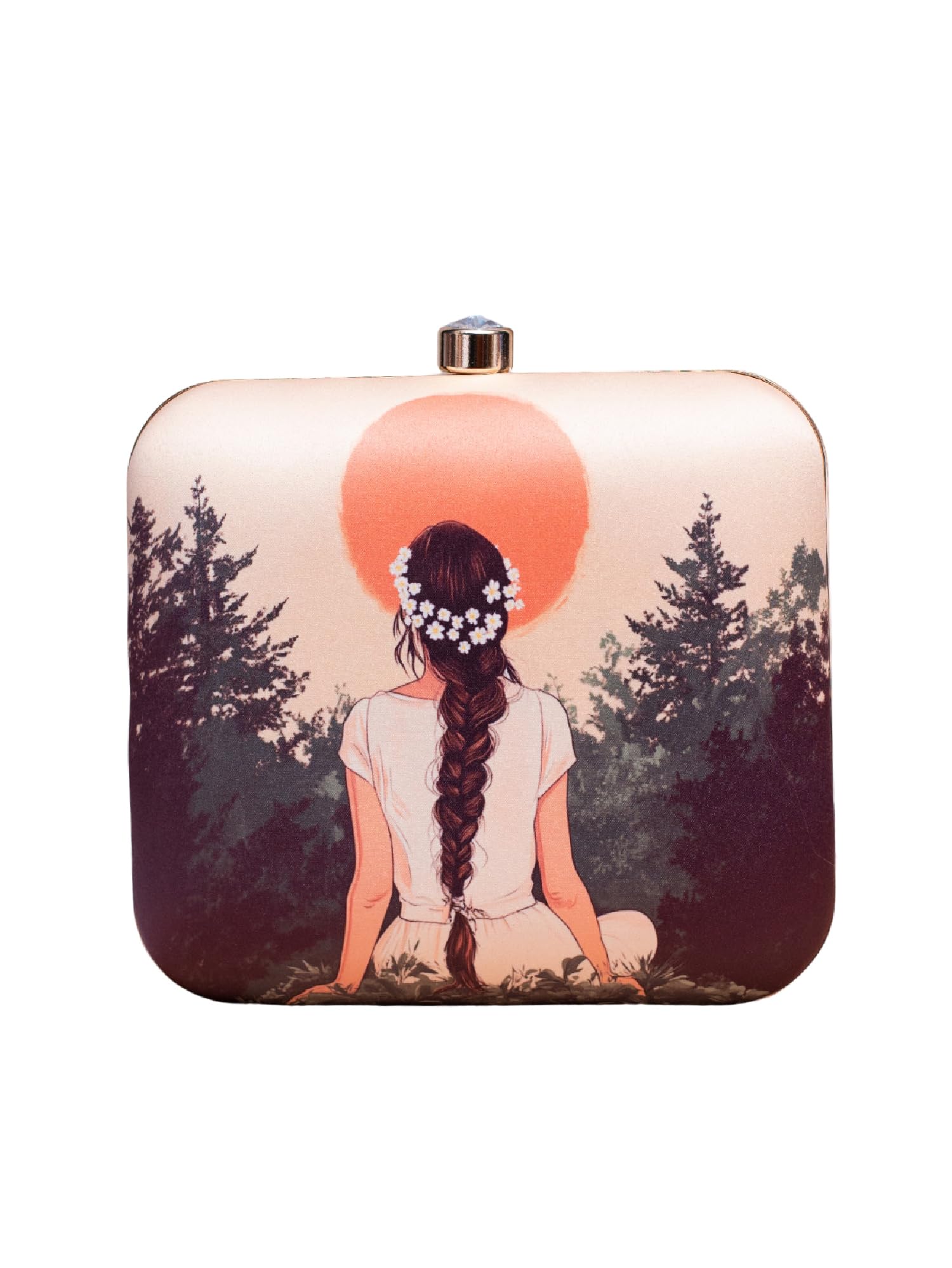 Girl Portrait Printed Clutch Bag For Women With Detachable Chain Strap-image-42
