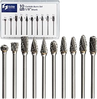 10Pcs Carbide Burr Bits Set 1/8" Shanks for Dremel Rotary Tool Accessories with Double-Cut Die Grinder Bits for Metal Wood Stone Polishing Wood Working Carving Porting with Clear Storage Case
