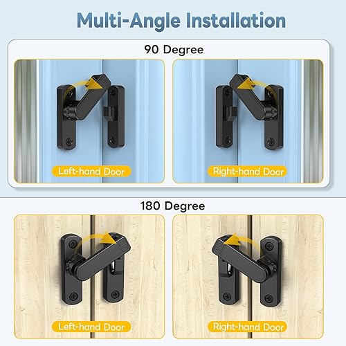 Miniatura 6 de Cerradura de puerta corrediza de granero de 90180 grados, cerraduras de puerta de seguridad de aleación de zinc ajustables y pestillos para