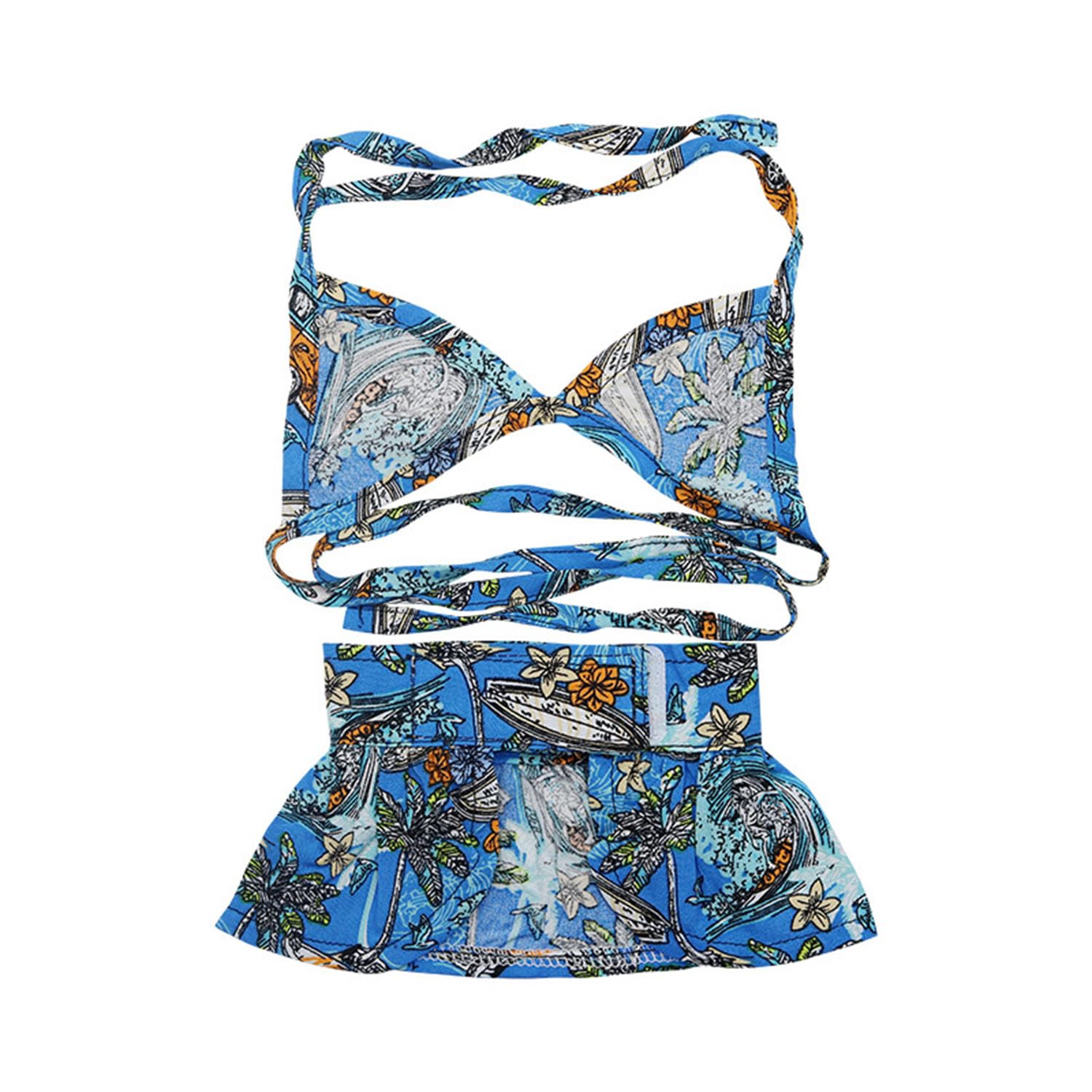 Dog Bikini Swimsuit Summer Puppy Bathing Dress Beach Clothes Cat Costume for Puppy Dog Cat Blue Hawaii XS