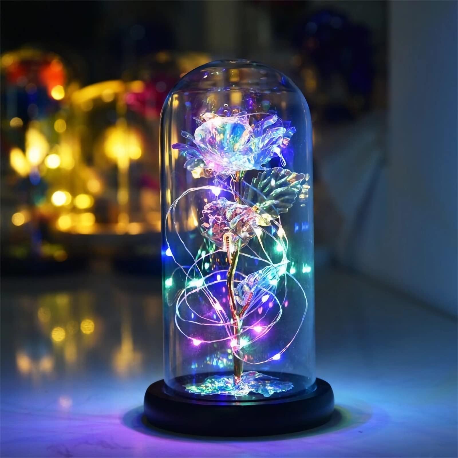 Galaxy Glass Rose Gifts for Her,Mothers Day Mom Gifts From Daughter Son,Beauty and The Beast Forever Rose,Crystal Rose Flower in Glass Dome,Enchanted Light Up Rose for Mother's Day,Anniversary