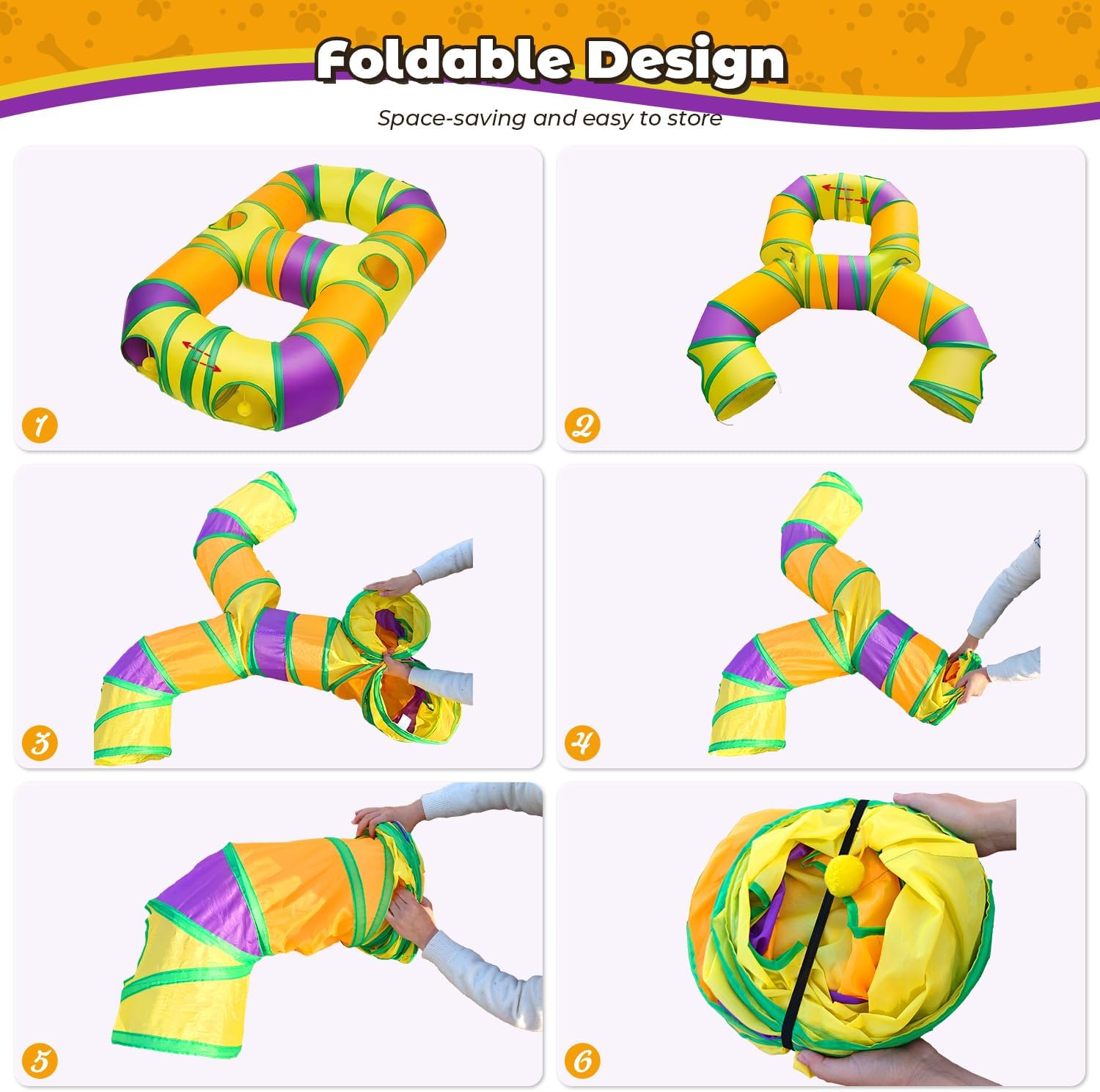 Cat Tunnel for Indoor Cats 8-Shaped, Collapsible Cat Playhouse Pet Play Tunnel Tube Maze with Hanging Pom-poms and Interactive Hole for Kitten, Kitty, Puppy, Rabbits, Ferret, Guinea Pig