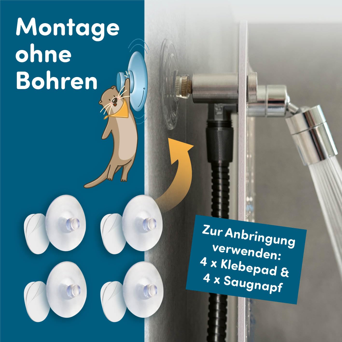 fredis Kinder-Dusche Motiv 'Weltkarte' | Spielerische Wasserabenteuer für Kinder, Montage ohne Bohren, Motiv-Platte mit Duschkopf, Schlauch & 2 Strahlarten | Fördert Selbstständigkeit und Spaß