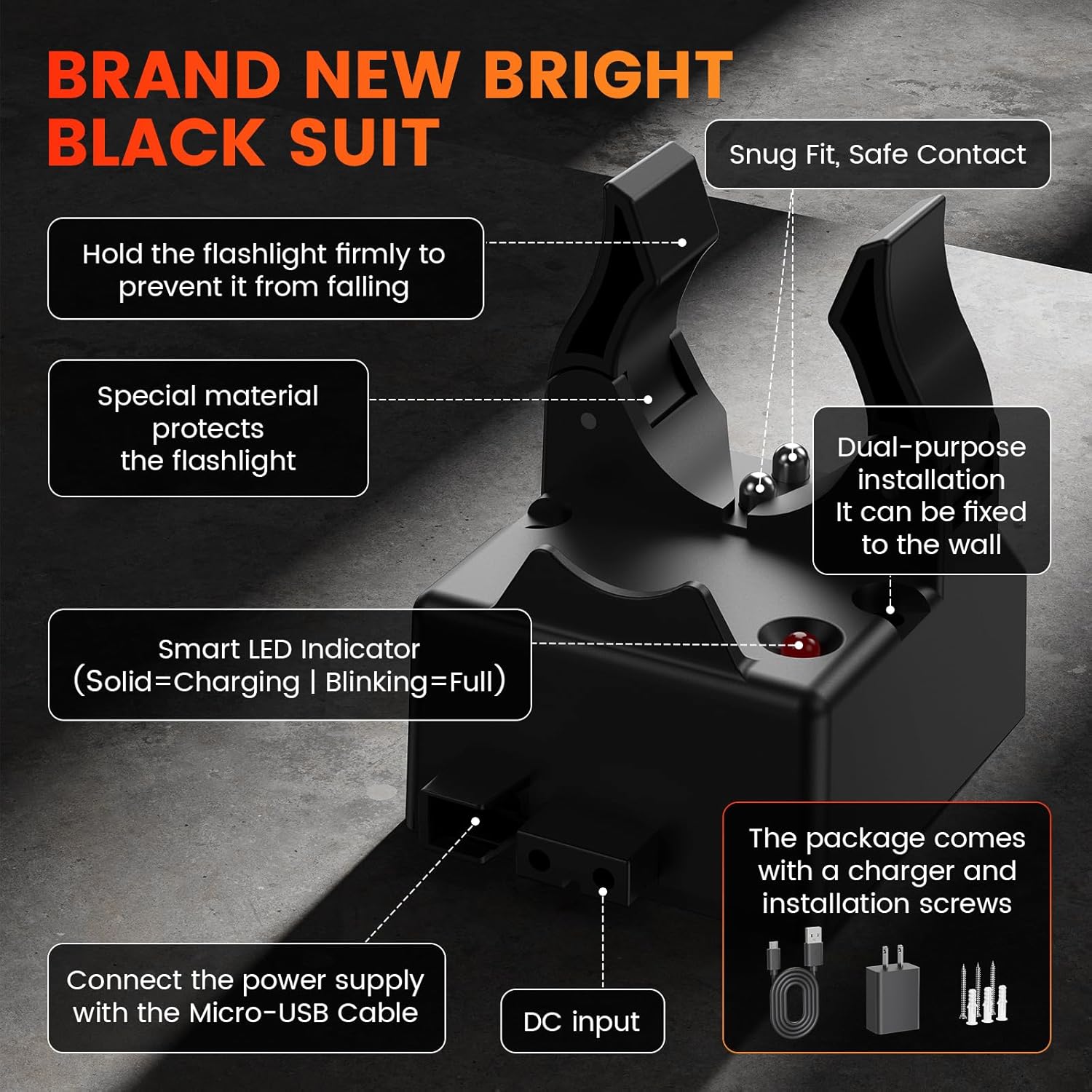 Replacement 75105 Charger Holder for Stream Light - Compatible with Streamlight Stinger Series Rechargeable Flashlight Smart Charge Holder - USB Charger Base Power Cord - Black