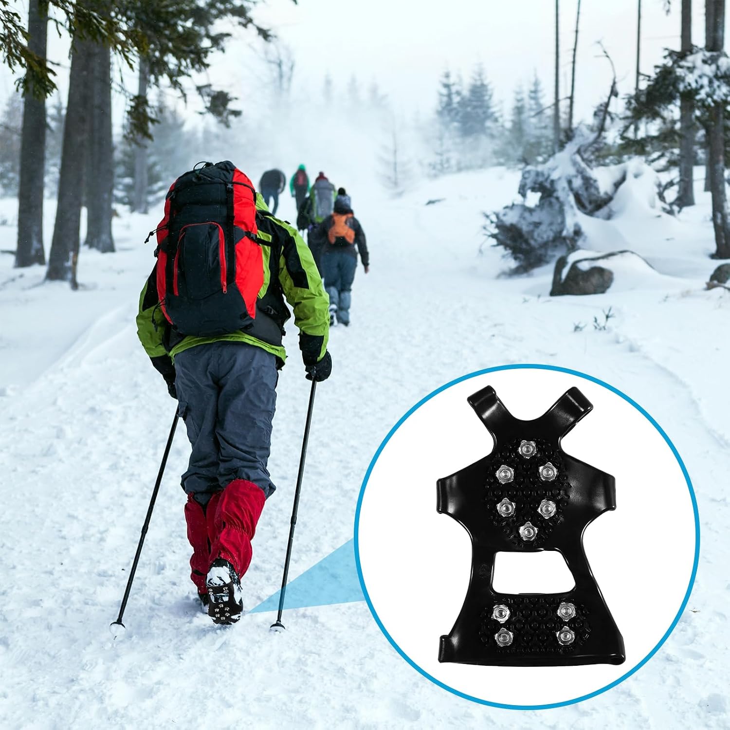 Liliful 2 Pairs 10 Spikes Crampons Ice Cleats Grips Spikes for Shoes Boots Silicone Stainless Steel Traction Cleats for Ice Snow, Winter Hiking Climbing