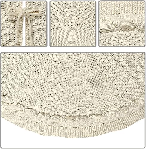 Miniatura 11 de Sattiyrch Faldón de punto para árbol de Navidad, decoración rústica gruesa para árbol de Navidad (crema, 36 pulgadas)