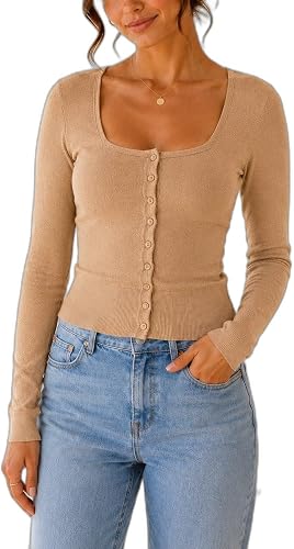 Womens Button Front Scoop Neck Knit Cardigan