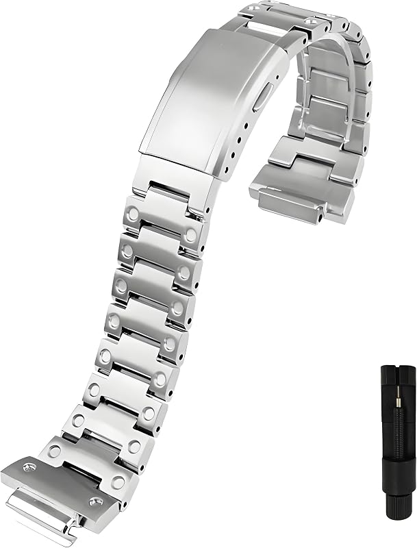[HEZKUGU] コンパチブル G-SHOCK GA-2100 GA-2110 DW-5600 GW-M5610 GW-B5600 GW-5630バンド 316高級ステンレス製 交換ベルト メタル 耐衝撃 防錆 防水 防汗 通気性 工具付き