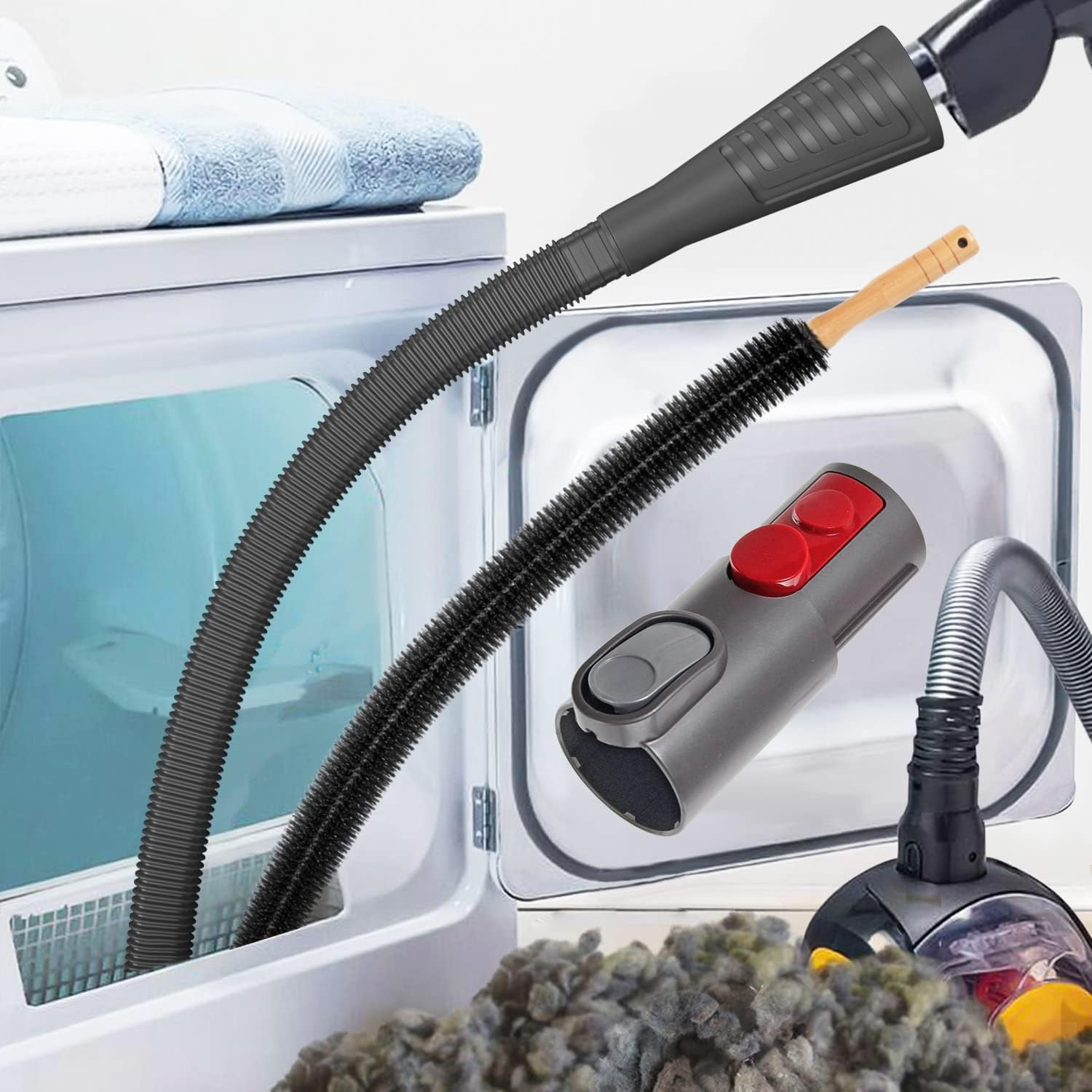 Sealegend 2 Pack Dryer Vent Cleaner Kit and Flexible Dryer Lint Brush Vacuum Hose Attachment Brush Lint Remover Power Washer and Dryer Vent Vacuum Hose (Black For Dyson V7 V8 V10 V11)