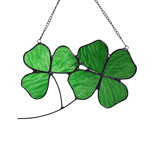 Lolitarcrafts Shamrock and Four Leaf Clover Stained Glass Window Hanging,